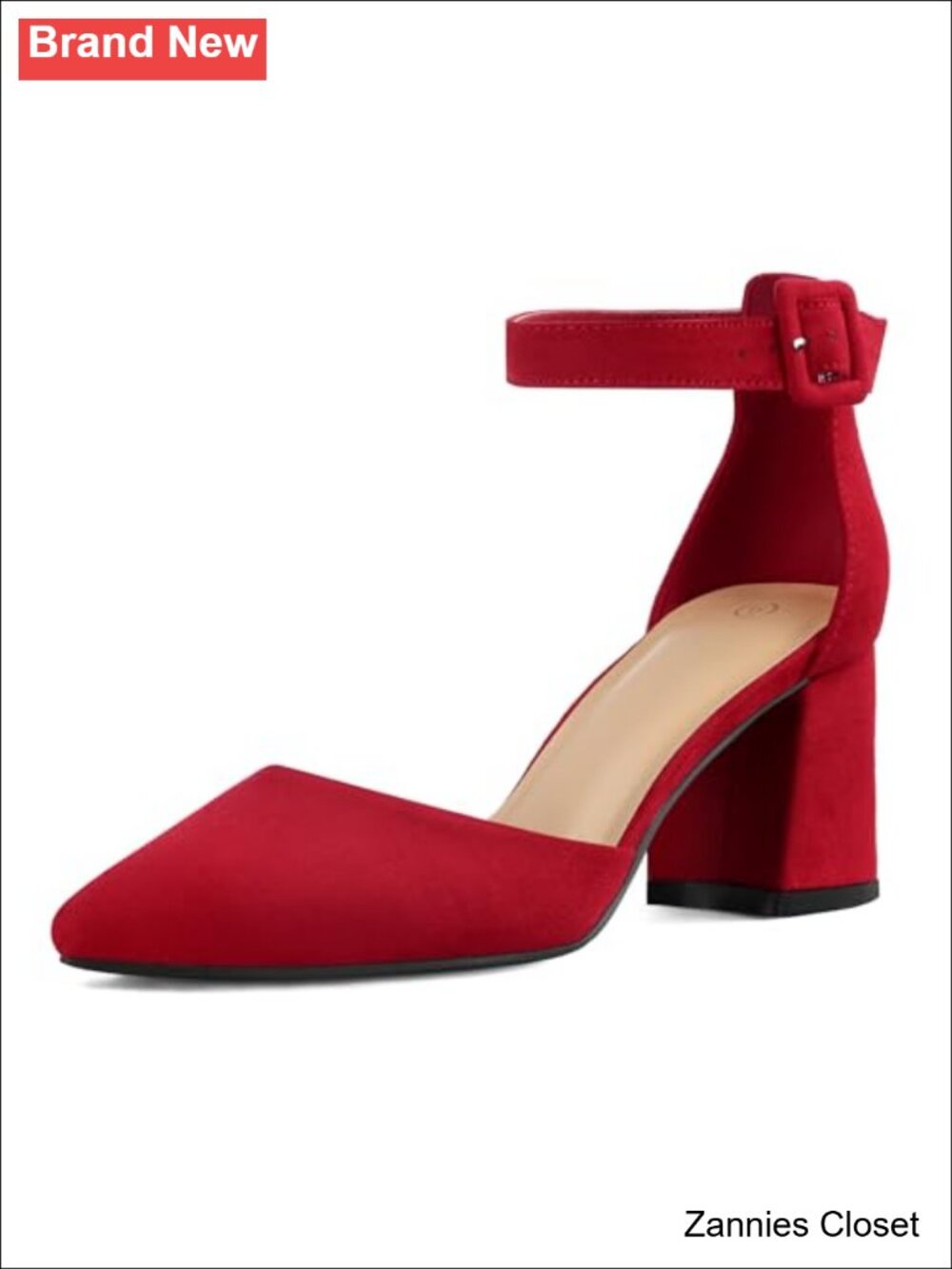 ✨ Pointed Toe Ankle Strap Chunky Block Heel Pumps